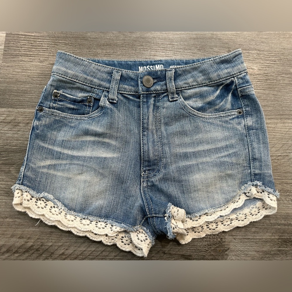 Mossimo Lace Denim High Waist Medium Wash Shorts